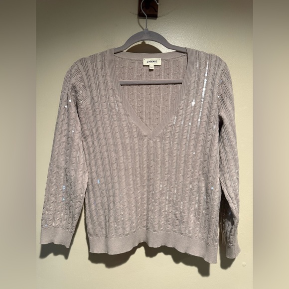 L'AGENCE trinity sequin stripe sweater in pale neutral - Picture 5 of 12